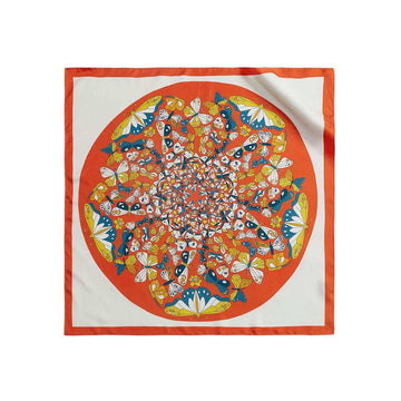 Double Sided Pure Mulberry Silk Scarf Square, Butterfly Orange